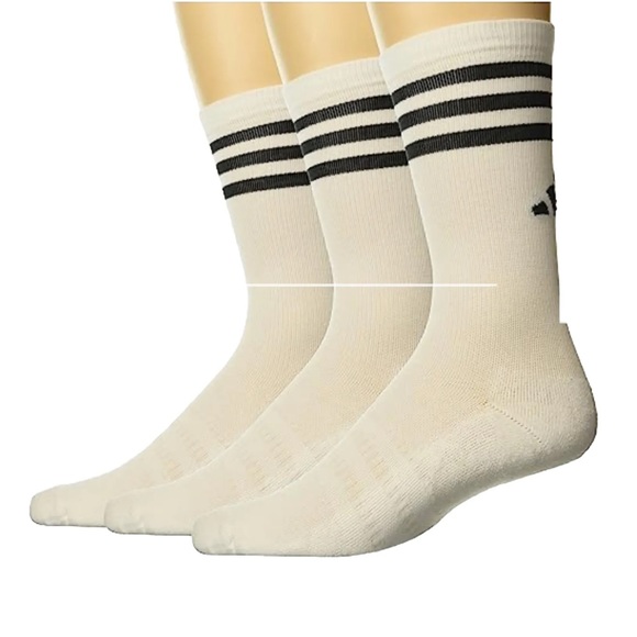 Adidas Golf Crew Socks 3 Pair Men 9-12 White Black 3 Stripe & Logo Cushioned NEW - Picture 3 of 11